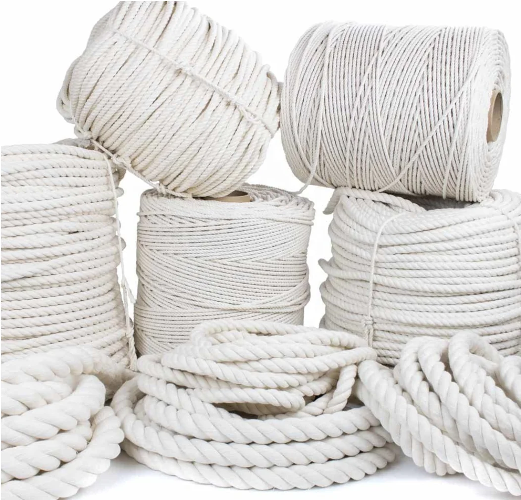 Factory Supply 100% Natural Cotton Rope 3-Strand Twisted Thick White Rope for Sports Tug of War, Crafts and DIY Decorations