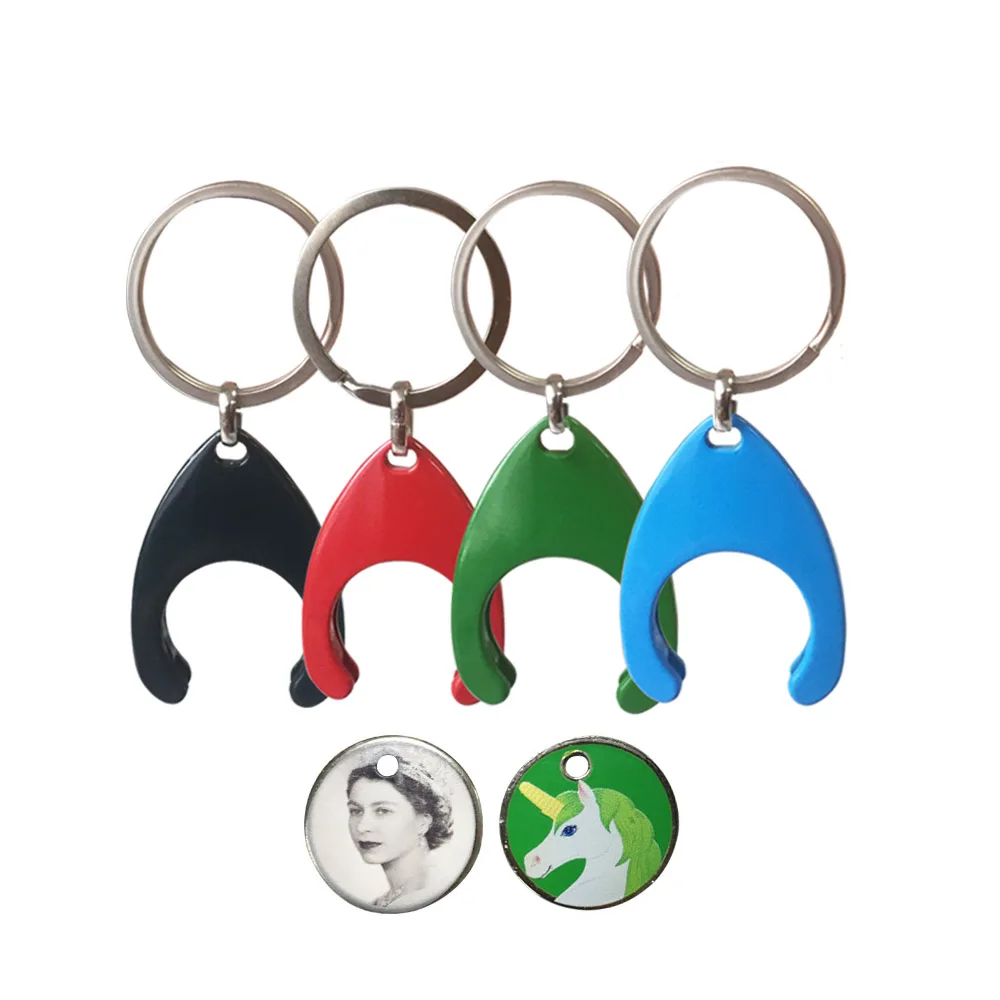 Sublimation custom logo trolley token insert coin key chain holder metal shopping cart trolley coin keychain