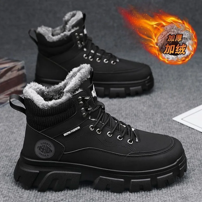 Зимние высокие ботинки Doc Martens мужские рабочие на толстой подошве теплые хлопковые ботильоны