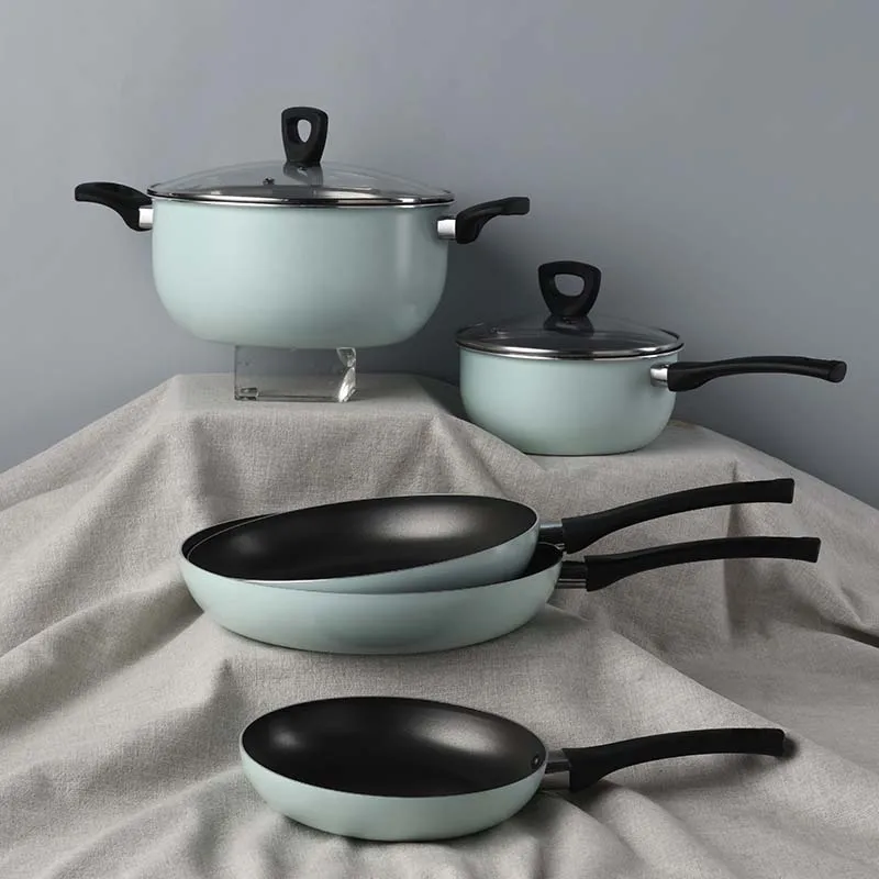 Home use 7 pcs aluminum pots and pans non-stick cookware sets cooking cookware