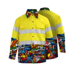 Fashion Hi Vis Men Shirt 100% Cotton Shirt Reflective Workwear Construction Safety Shirts Long Sleeve