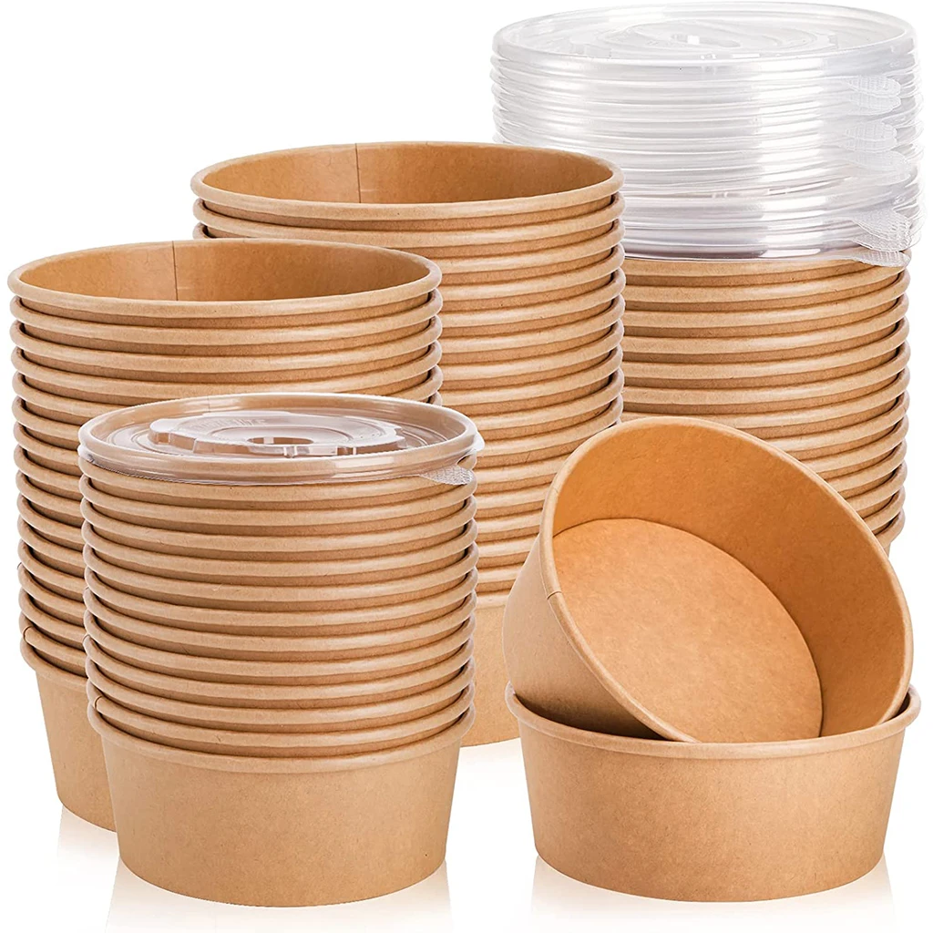 PLA Biodegradable paper cup compostable paper container disposable kraft paper soup bowl with lid
