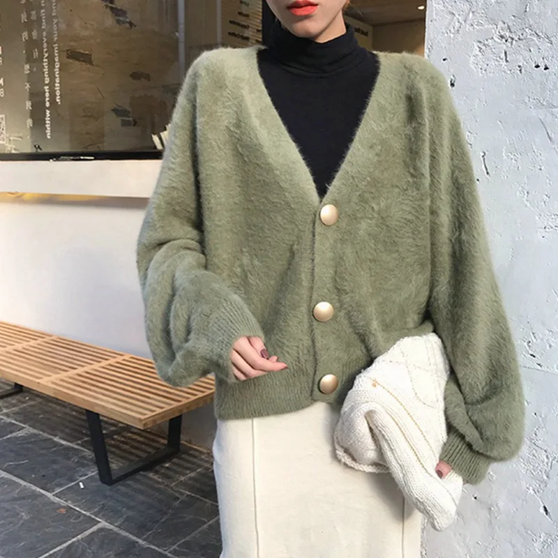 ladies Long Sleeve Winter Knitwear jacket female wholesale open front chunky OEM Custom sweaters Knit mohair Cardigan for women