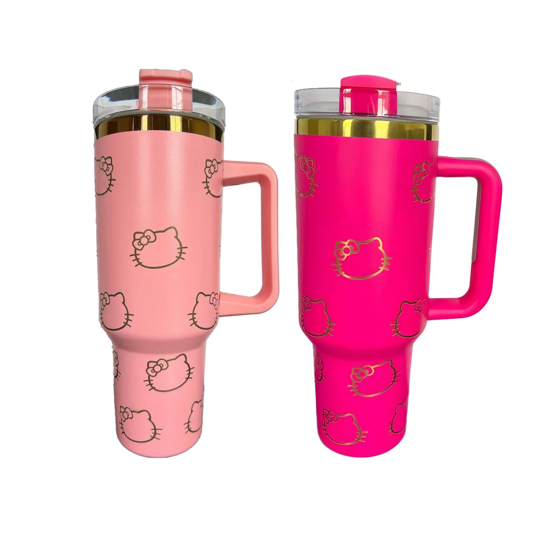 wholesale custom cartoon simple kitty Stainless Steel Water Bottle Mug Cups insulated 40 oz Tumbler for Iced Coffee Gift