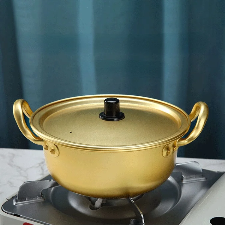 Aluminum Pot with Lid Korean Style Cooking Ramen Instant Noodle Cook Yellow Soup & Stock Pots Metal All-season Gas Cooker