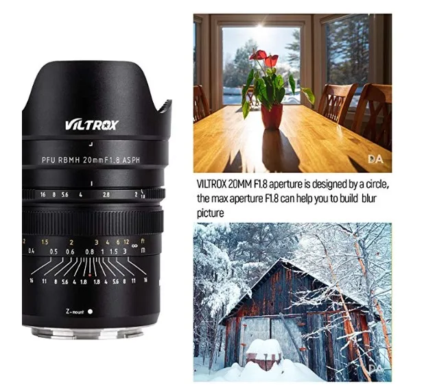 VILTROX 20mm f1.8 Full Frame Wide-Angle Fixed/Prime Manual Focus Lens for Nikon Z Mount Mirrorless Cameras Z7 Z6
