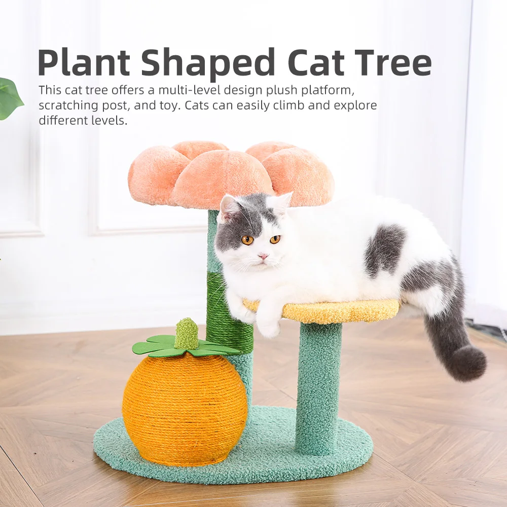 Cat Tree Scratcher Factory Supply Customized Cat Tree Fsc Certificate Natural Sisal Rope Plant Cat Tree Scratcher