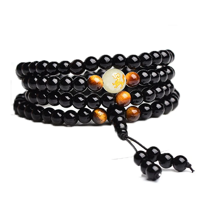 
Dragon Black Buddha Mala Beads Bracelets Handmade Ethnic Glow In The Dark Bracelet For Women Men 
