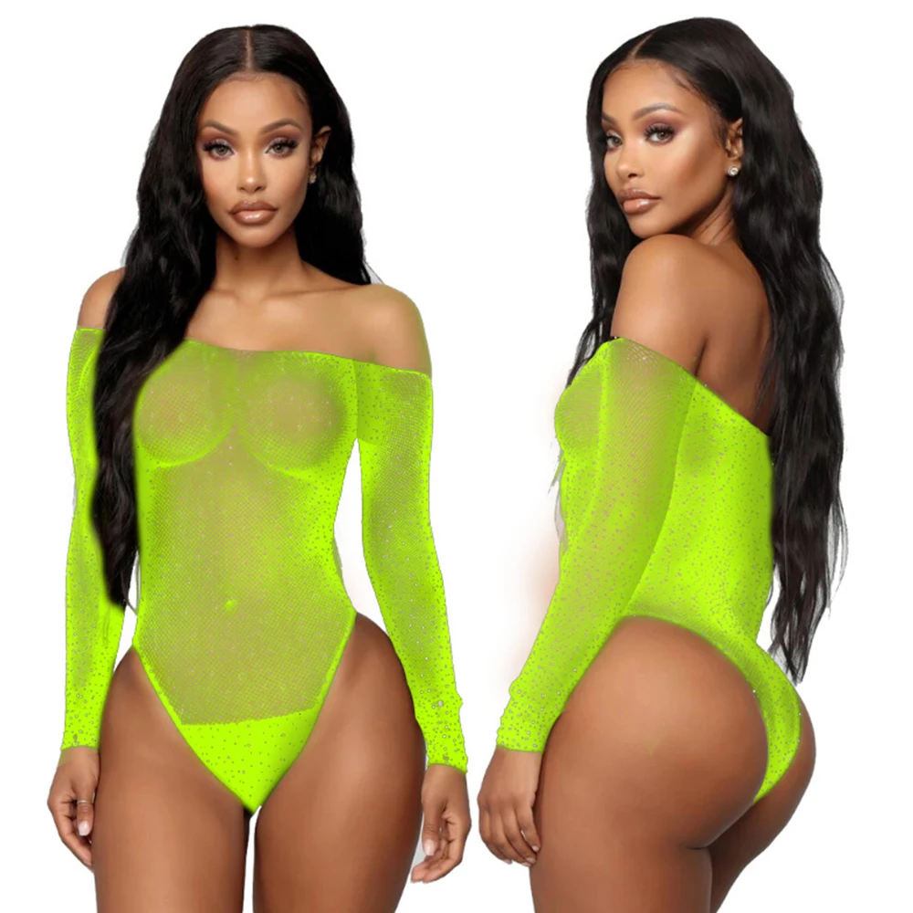 Dropshipping Sexy Ladies Lingerie Custom Rhinestone Lingerie Hot Transparent Erotic Bodysuit Sequin Fishnet Lingerie Women