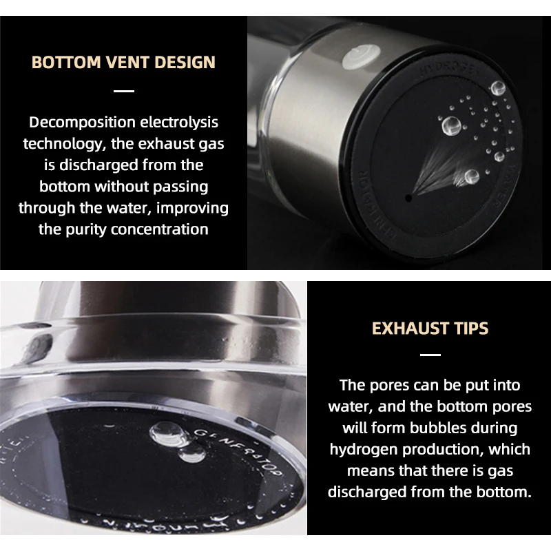 2024 New Custom Logo Portable 420ml Rechargeable Hydrogen-Rich Glass Hydrogen Ionizer Generator Water Bottle for Healthy Gifts