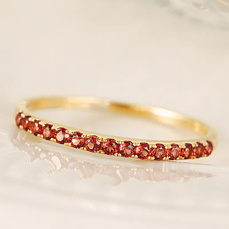 Small Eternity  Multistone Bezel Setting Bagues Luxe 1 Gram Gold Ring 12 Red Birthstone Natural Garnet Rings