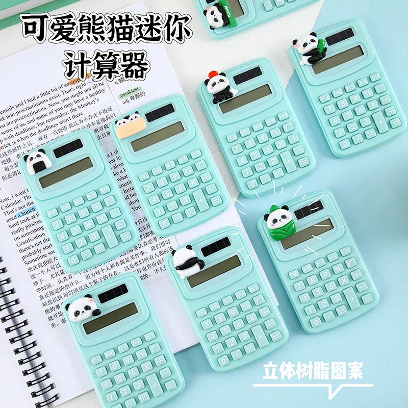 Students cartoon cute kawaii panda design pocket mini calculator for school