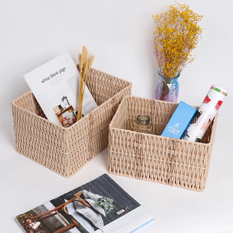 Handmade craft rattan woven bathroom basket kitchen fruit plastic rattan storage baskets wicker picnic basket