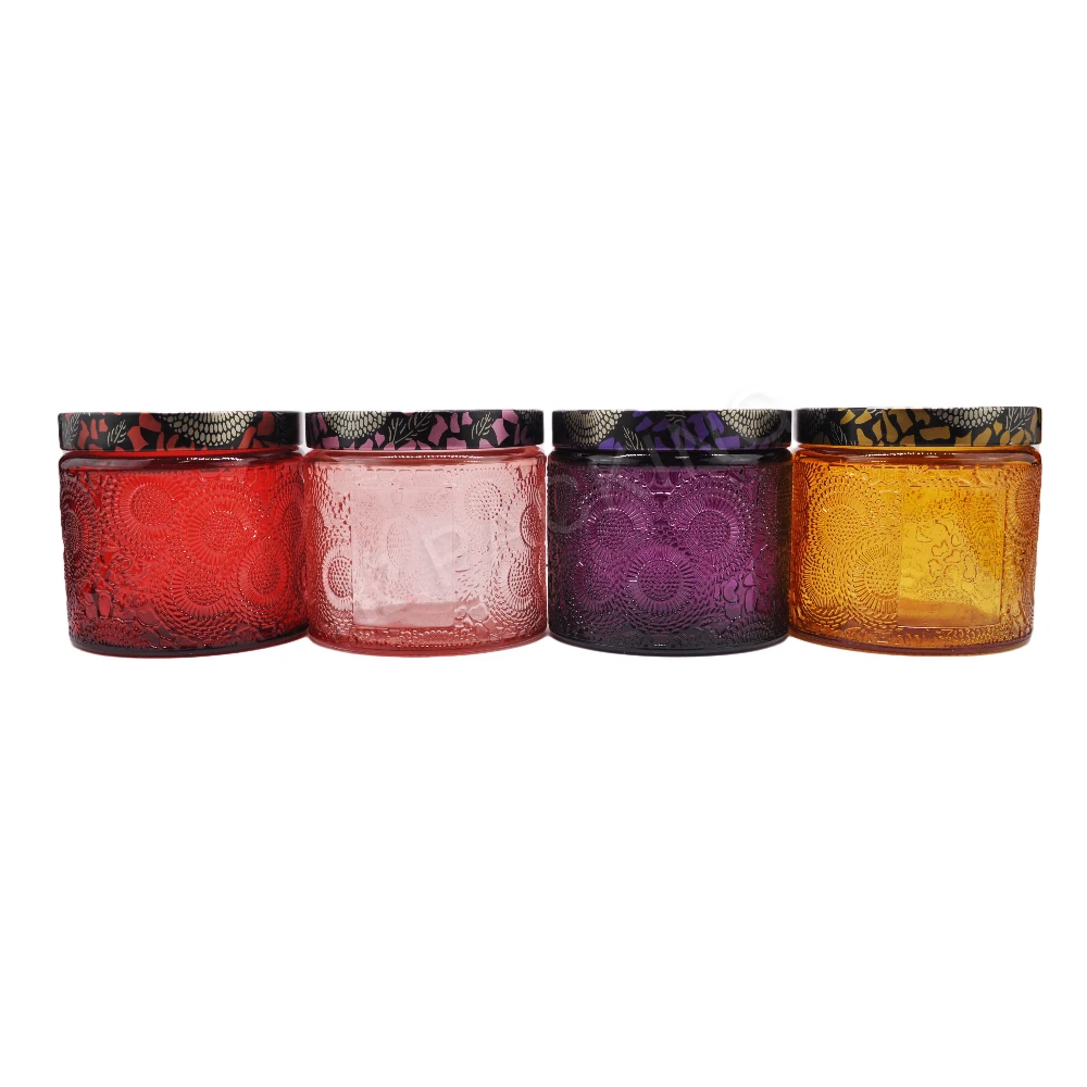 Wholesale Factory High Quality Multi-color 4/6//8 Oz Glass Embossed Candle Jars With Lid - Buy