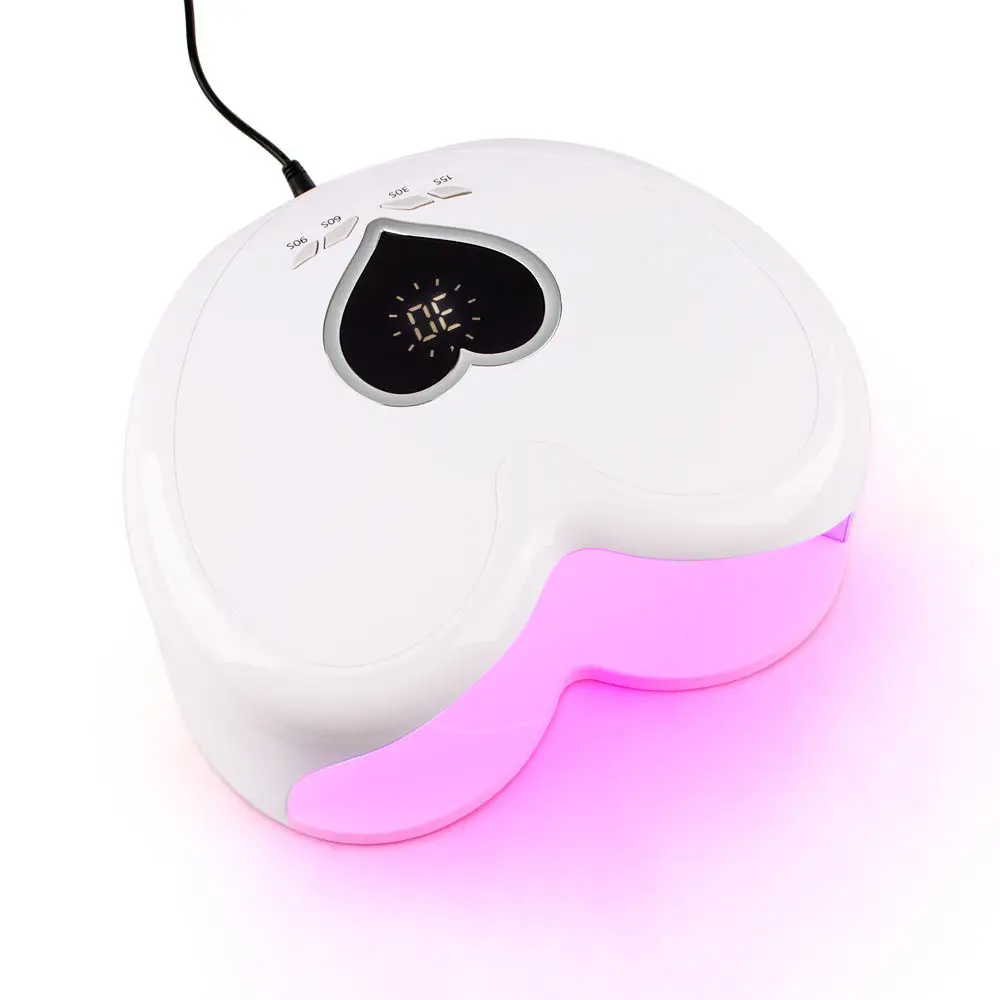 High-power 96w Heart Shape Elegant Design Hybrid Pro Cure Red Pink Light Uv led Nail Lamp With Removable Base