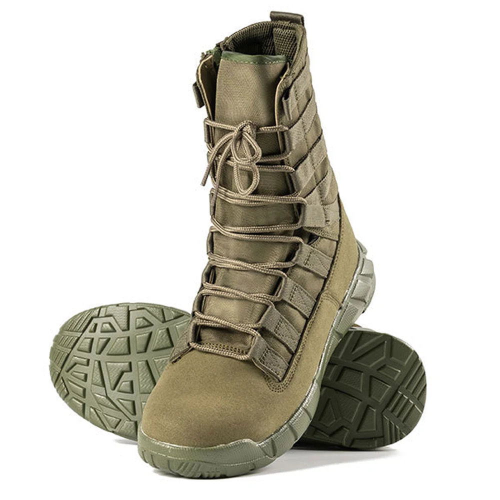 Outdoor Lightweight Mesh Breathable Mountain Climbing Boots Leather Black Green Tactical Boots with Zipper Hiking Boots for Men