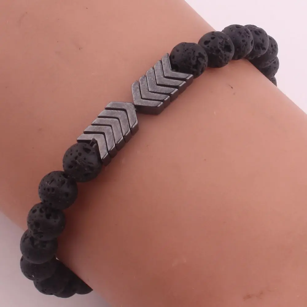 Yoga Bead Energy Natural Stone Bracelet Volcanic Stone Elastic Handmade Hematite Arrow Bracelet