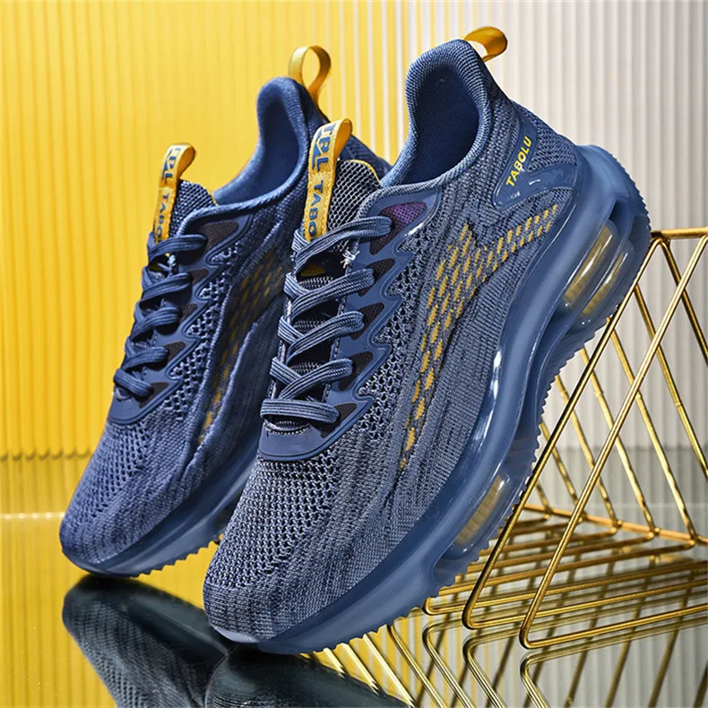Trendy cushion air cushion sole breathable flying woven fashion running men sports shoes