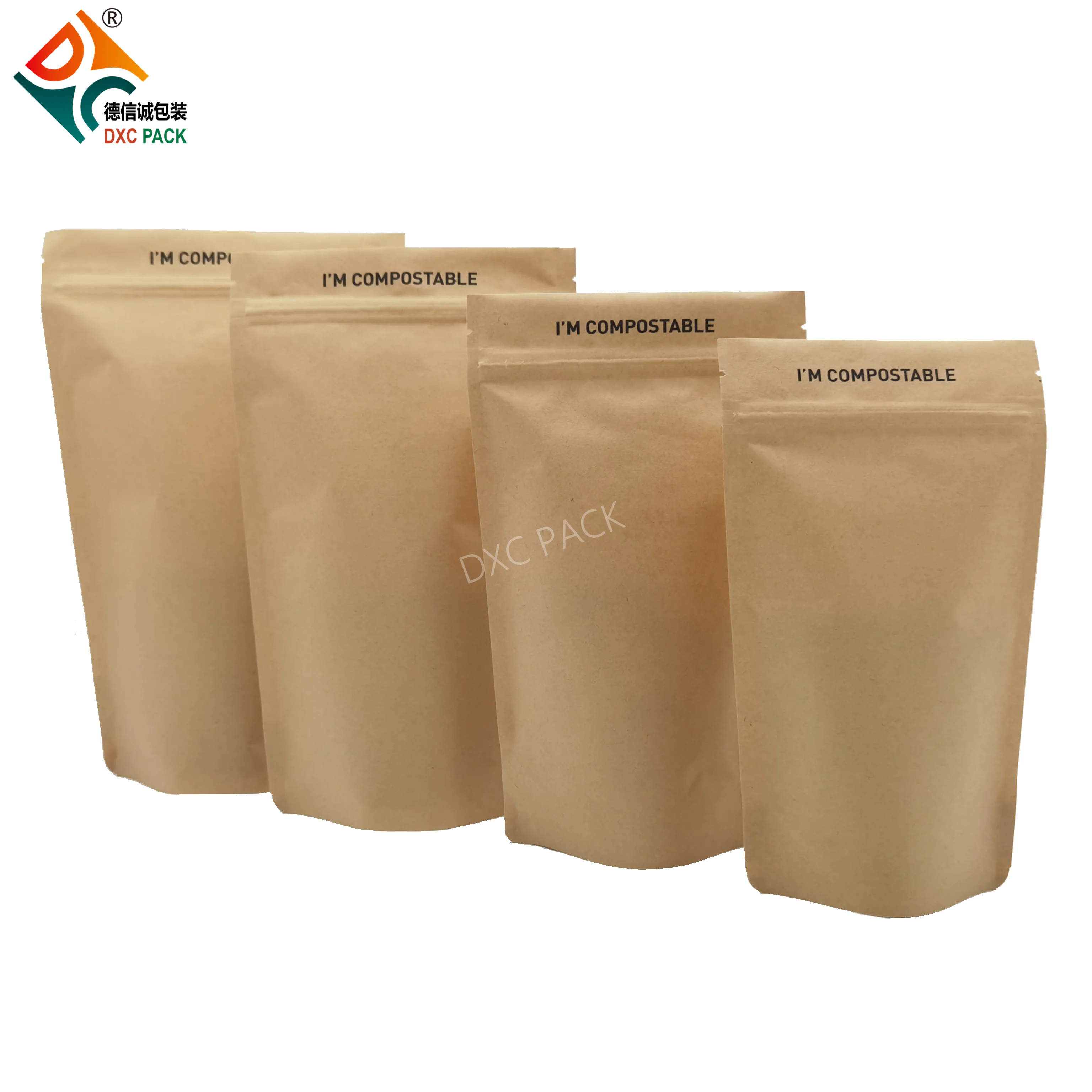 DXC. Индивидуальный прозрачный пакет на молнии из натуральной бумаги с клапаном