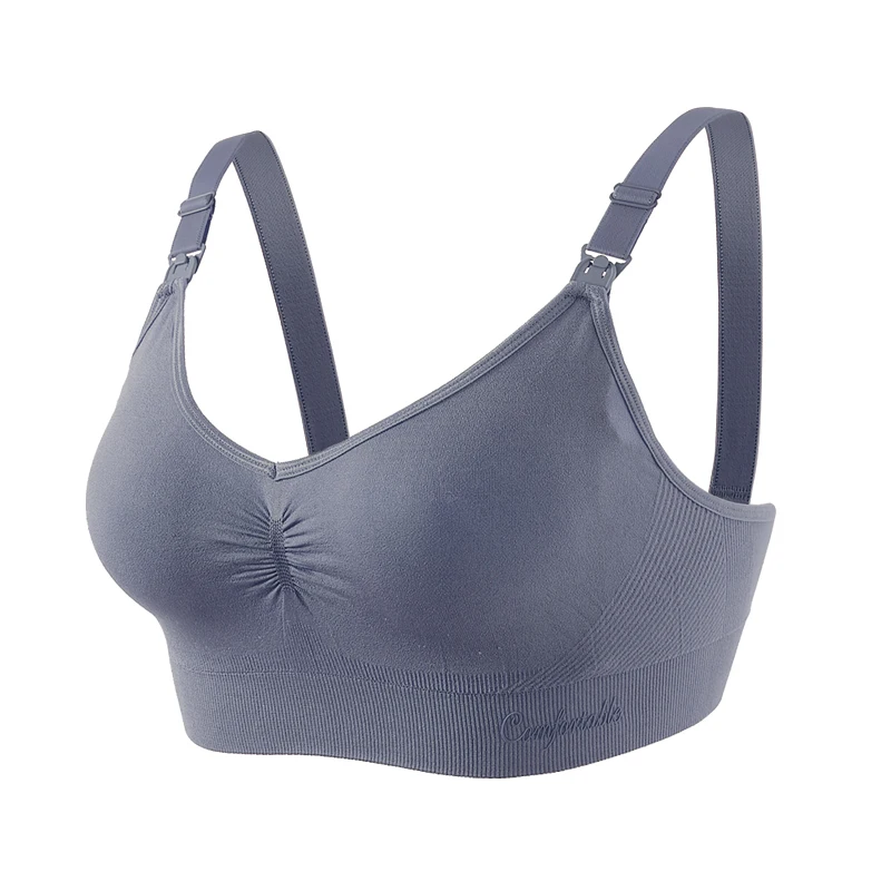 Wholesale seamless breast-feeding bra for pregnant women front button wire free maternity bra  light silk prevent sagging bra