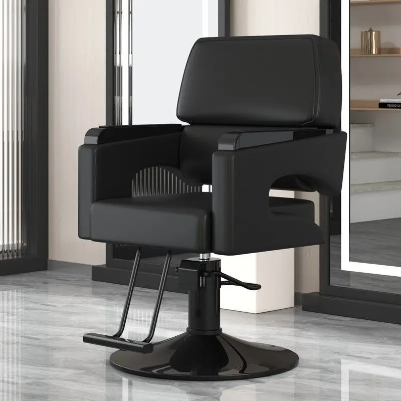 2024 Customized Factory Wholesale Black Leather Square Base Hair Salon Professional Barber Chairs