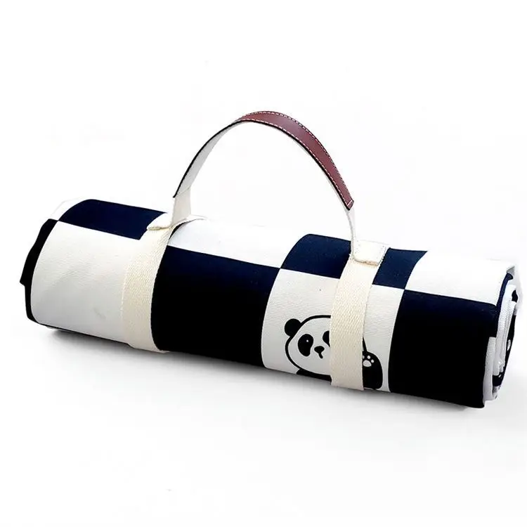 Custom Large Canvas Picnic Blanket Roll-up Washable Panda Mat with Foldable Padded Beach Rug for Outdoor Camping Inflating Mode
