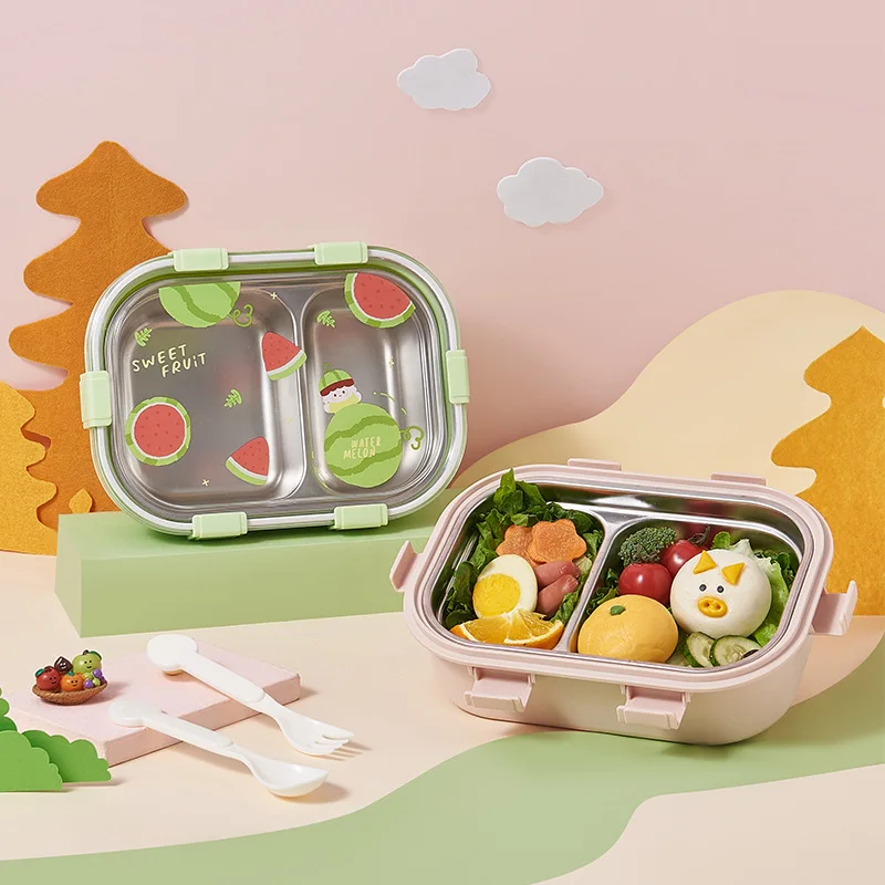 Cute kids baby New fruit insulated lunch box portable sealed 2 grids division lunch box for student with lid