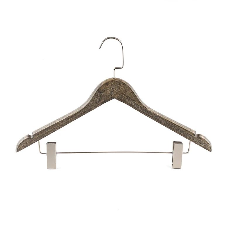 Wholesale Premium Vintage Color Solid Wooden Suit Hangers Machine With Adjustable Metal Clips