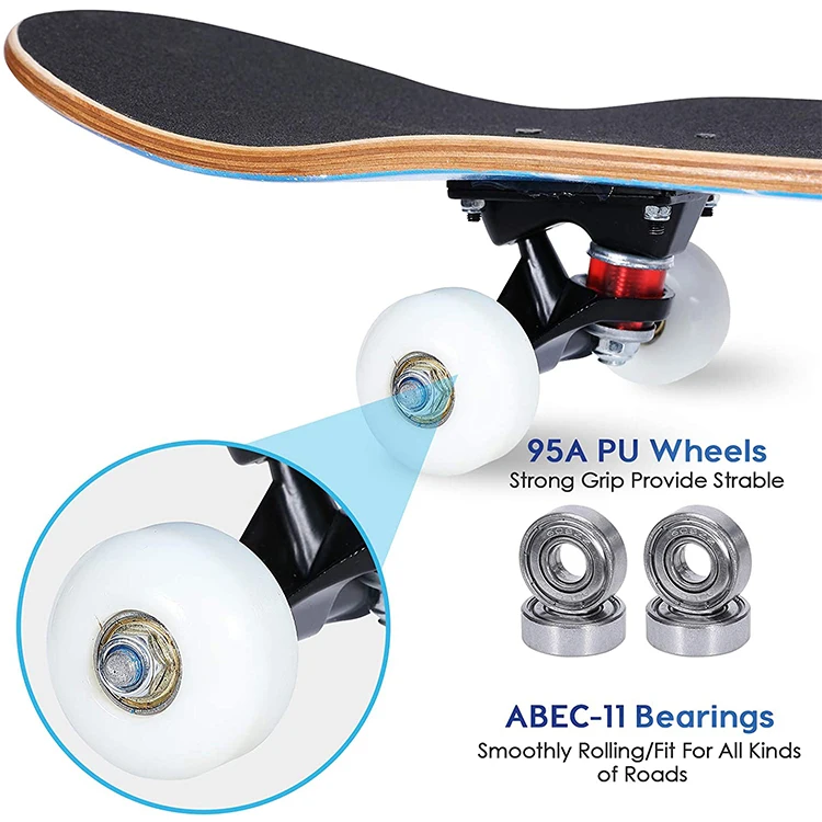 
Wholesale Custom Print PU Casting Skateboard Wheels Non-slip 7-ply Maple Plywood Skate Board 