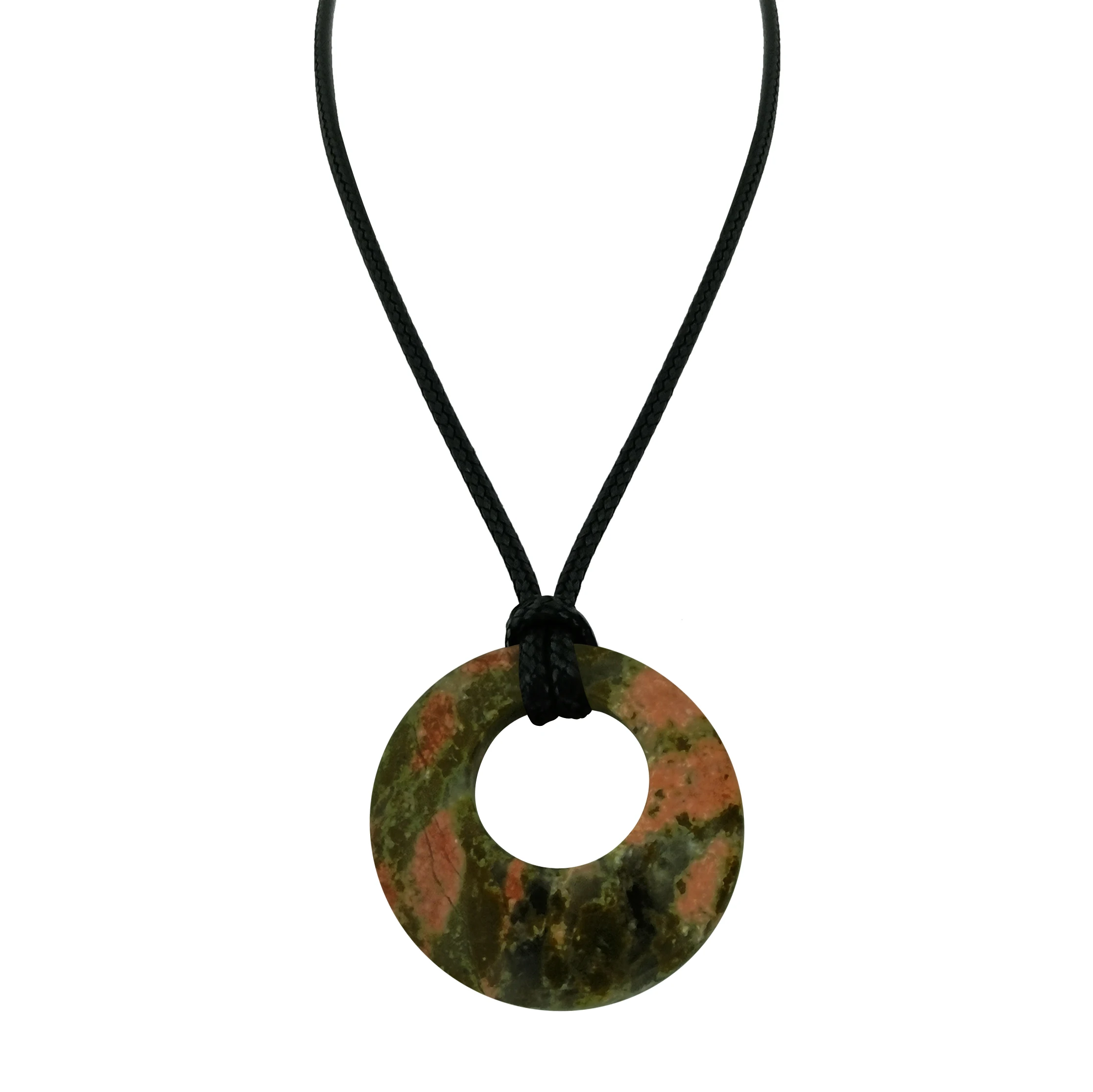 28mm Circle Donut Healing Crystals Necklace Natural Chakra Gemstone Stone Donuts Charm Quartz Pendant Necklace