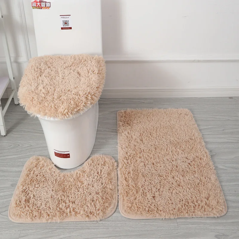 Microfiber Mat Anti-slip 3 Pieces Bathroom Rugs And Mats Set Polyester Plush Shaggy Carpet