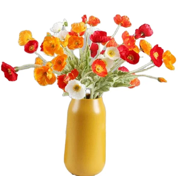 Factory wholesale Amazon 4 heads Artificial Silk Poppy Flower for Home Decoration Table Centerpiece
