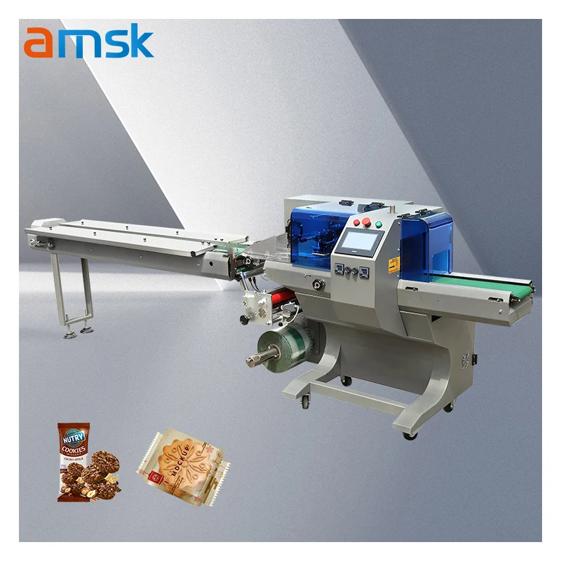 High Efficiency 350 Automatic Horizontal Cake Donut Chocolate Wrapping Machine Three Servo Bagged Plastic Pouch Film Custom Size