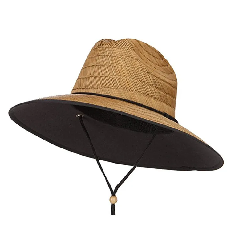 Wholesale surf outdoor neutral summer Natural straw Custom logo simple hats men mat straw hats Wide Brim lifeguard straw hat