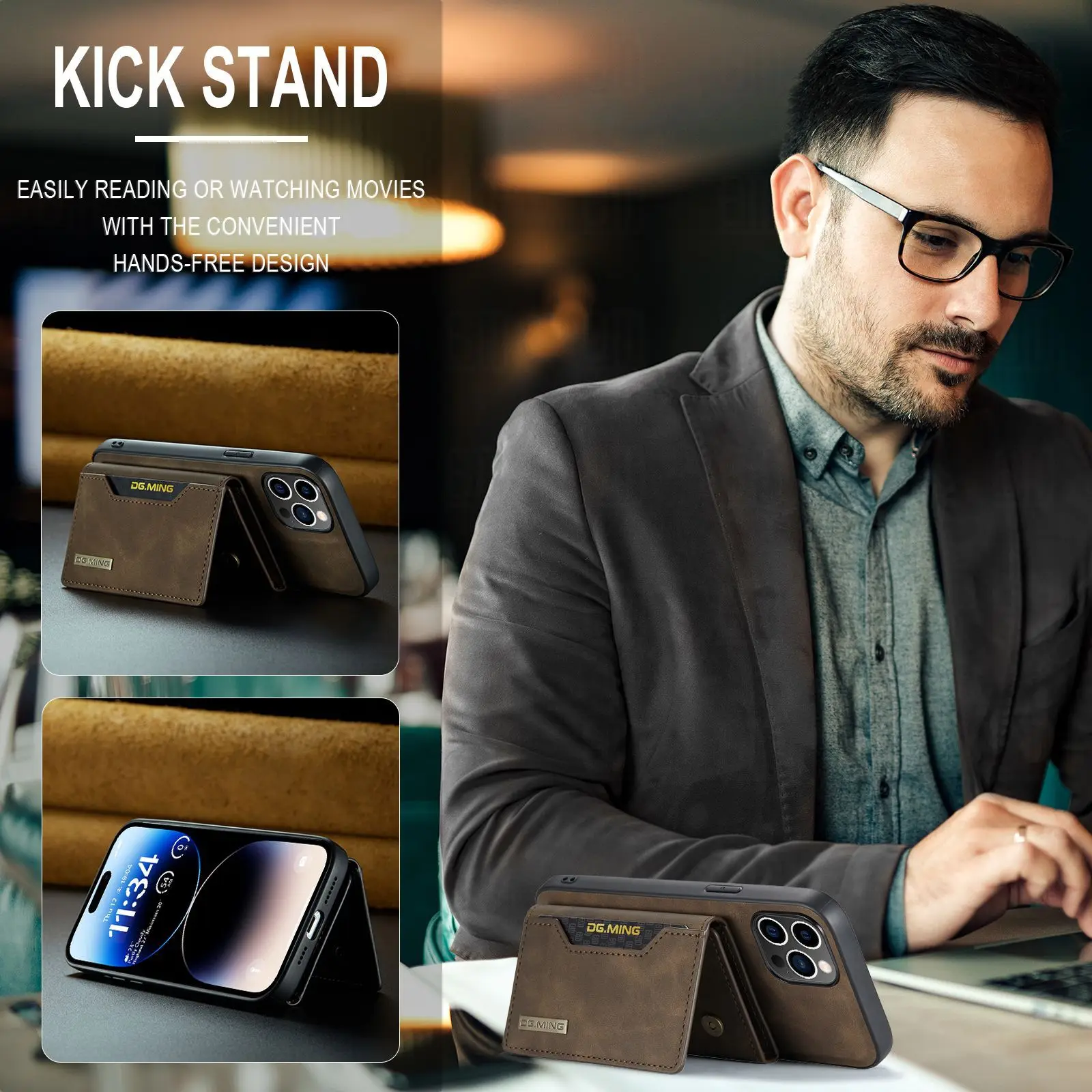 2 in 1 Magnetic Phone Case Wallet Holder Case Luxury PU Leather Back Cover Shockproof Case for iPhone 15 14 Pro Max