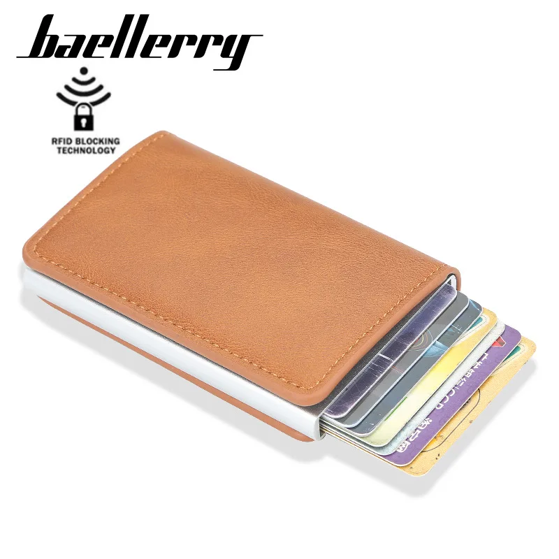 Baellerry PU Leather RFID Automatic Elastic Card Type Metal Aluminum Shell Anti-theft Credit Cardholder