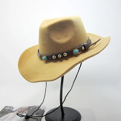 HT-0320 новый тренд унисекс камень Fedora шляпы ковбойские с широкими полями Зонт черного и коричневого цвета Широкий ковбойская
