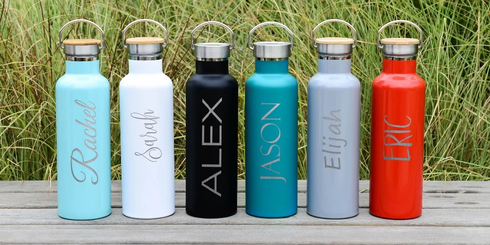 Personalized Stainless Steel Water Bottle bamboo lid steel metal lid sports bottle ,thermos bottle with bamboo cover 500ml