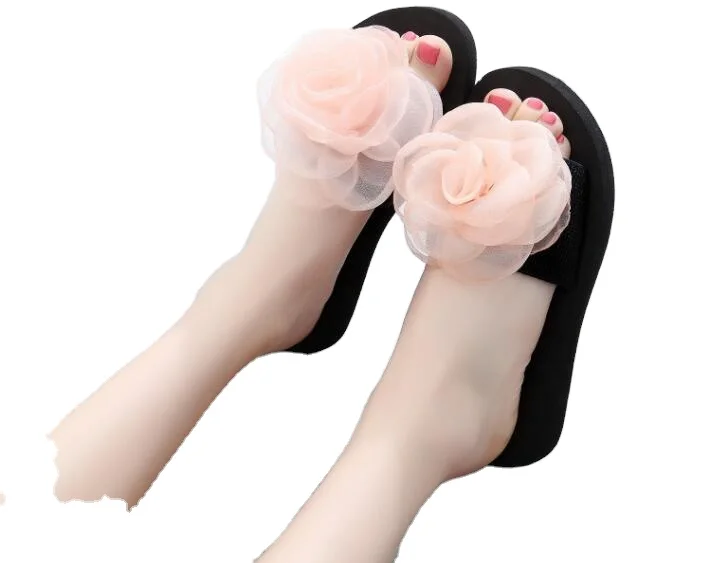 Fashionable flower decorates lady summer  comfortable plastic PVC slippers