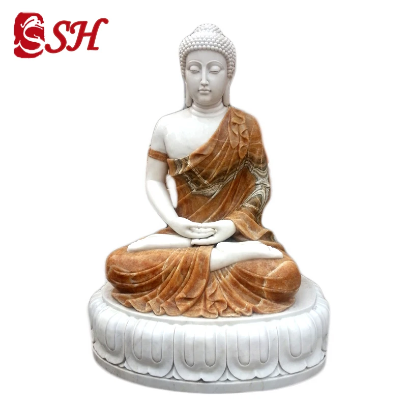 Религиозные сада или интерьера статуя Будды Фонтан со светодиодной ручной резные мраморные статуэтки в естественный водный фонтан SH-SHENGHUA