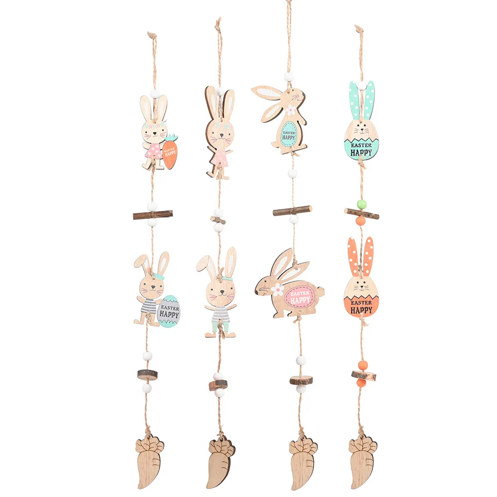 Easter Decoration Paashaas Opgeslagen Small Cute Wooden Pendant Bunny Egg Carrot Shape 17 Inch Length Hemp Rope Strip  Campanula
