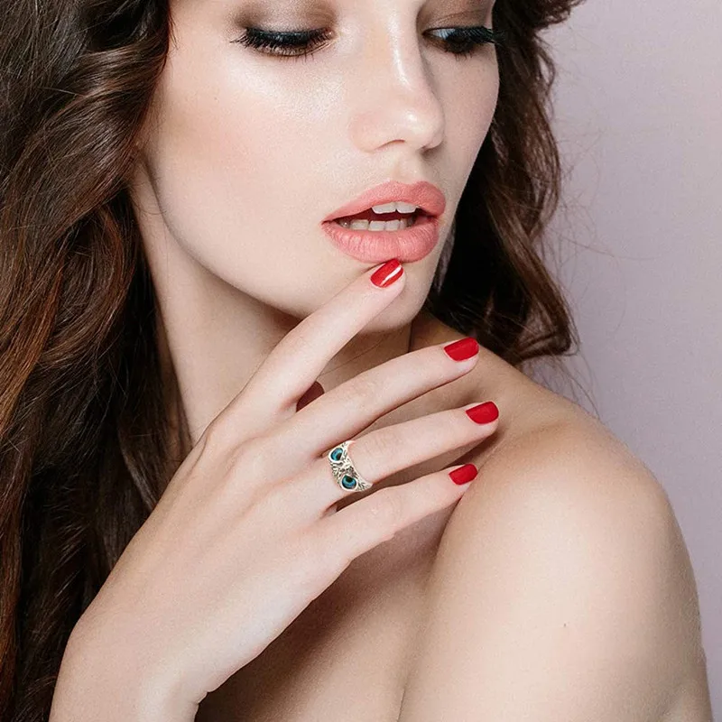 Hot Selling Creative Animals Open Rings Adjustable Owl Blue Eyes Couples Rings For Girlfriend Gift