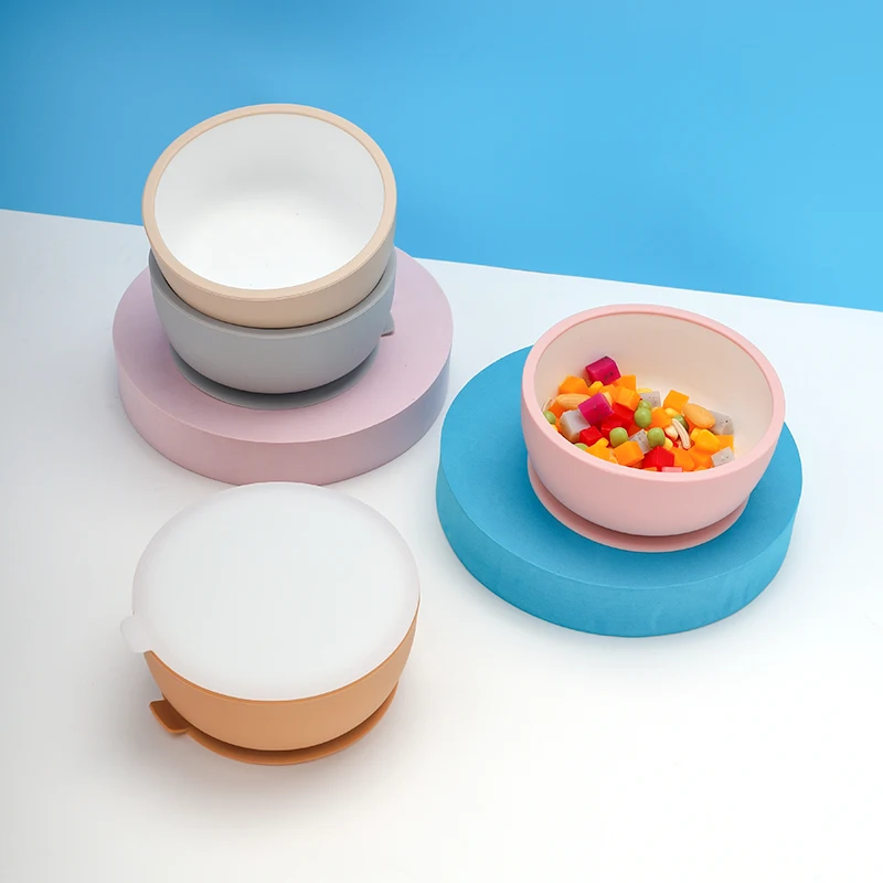 Silicon Babi Bowl Kids Suction Bowl Toddler & Spoon Set For Kids Dining Silica Gel Powerful Suction Cup Bowl With Spoon Wooden