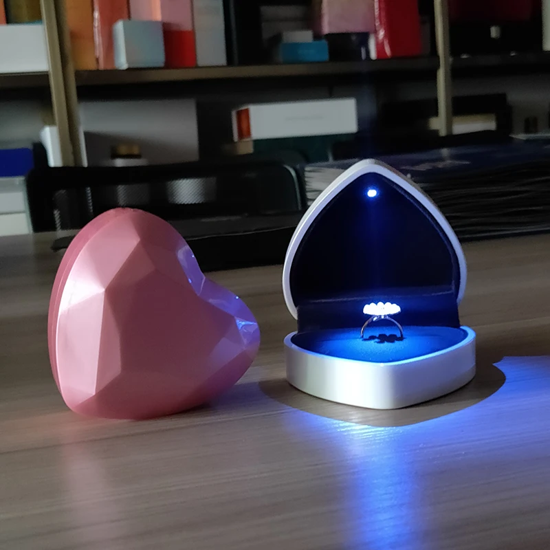 Custom Wedding Led Light Necklace Earring Ring Pink Gift Packaging Jewellery Heart Shape Jewelry Box With Logo