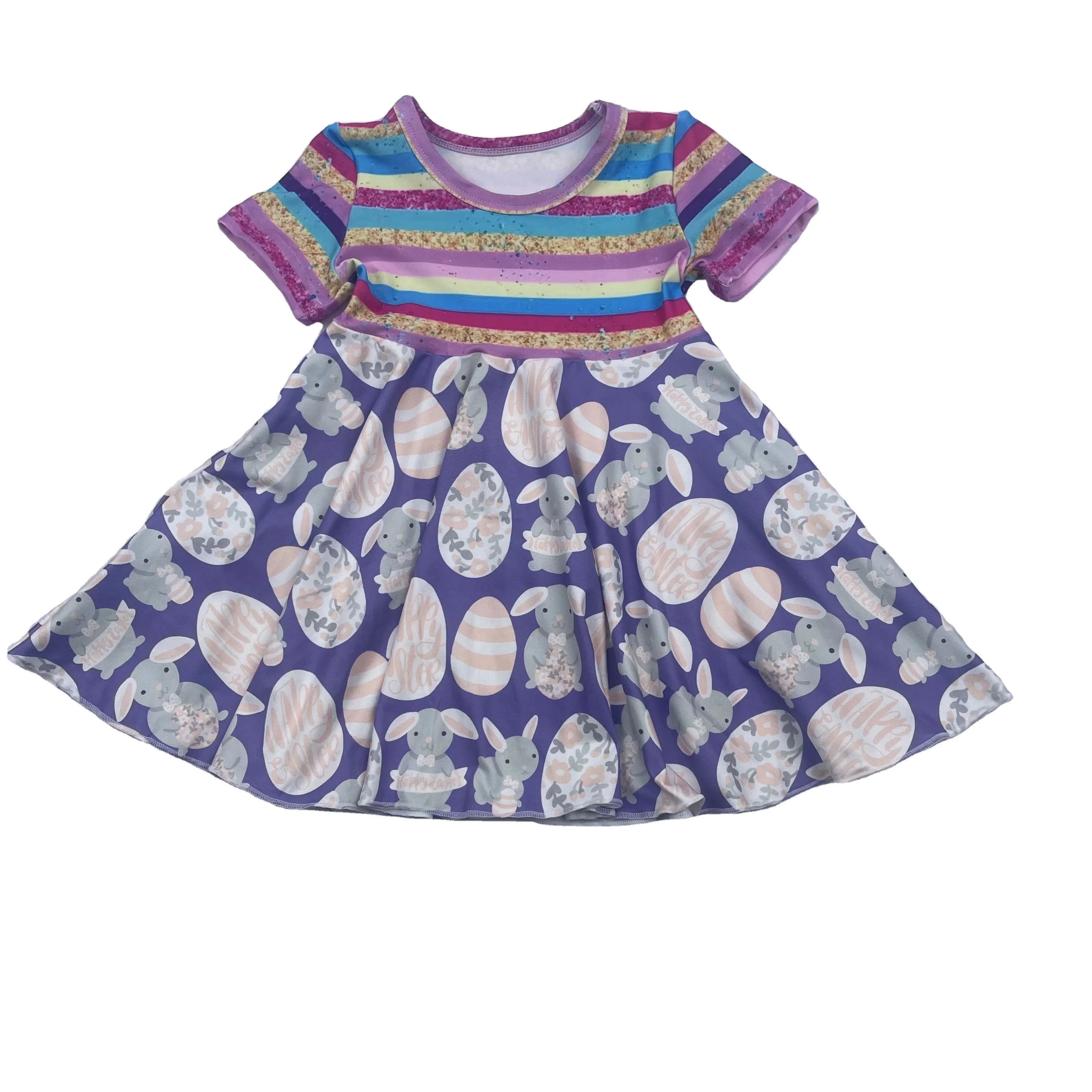 New Arrival Toddler Girls Clothes Children Wear Rabbit Print Casual Baby Girls Short Sleeve Twirl Dress For Easter