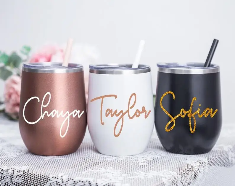 reusable 12oz double walled stainless steel vacuum insulated christmas wine tumbler with straw