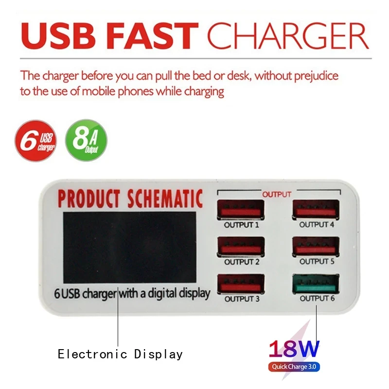 
usb charger plug 40W Intelligence LED desktop adapter QC3.0 Quickly Charging 