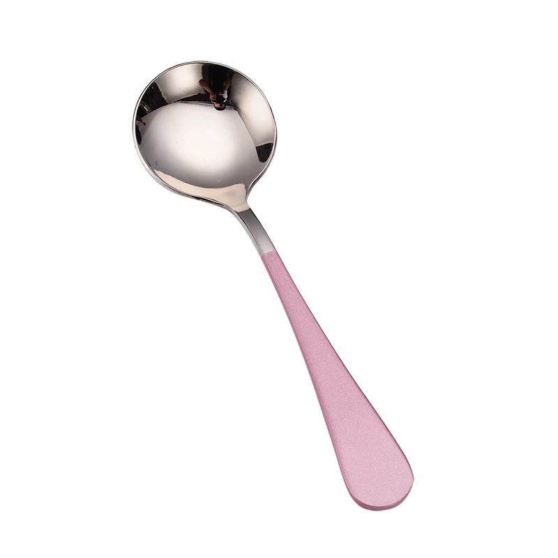 
Light luxury Pink Thicken spoon 304 stainless steel round spoon hotels high-end tableware adult household soup spoon 