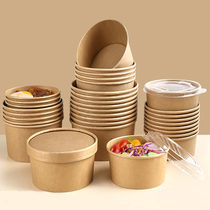 Eco-friendly biodegradable custom printed kraft paper bowl disposable paper bowl with lid