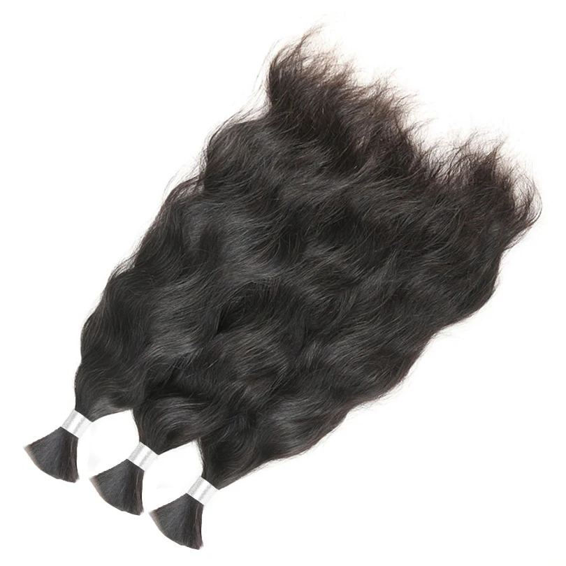 Brazilian Remy Human Hair Wavy Bulk Hair Weaving For Braiding 100% Unprocessed No Weft Human Hair Bulk Extensions Natural Wavy